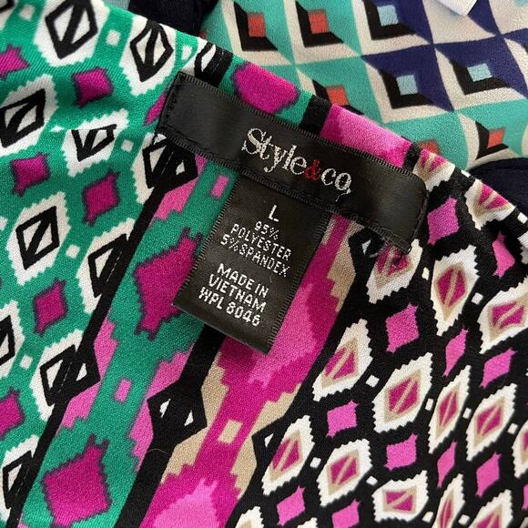 Style & Co Womens Large Sleeveless Dress Pink Blue Geometric Print Polyester - Picture 3 of 10